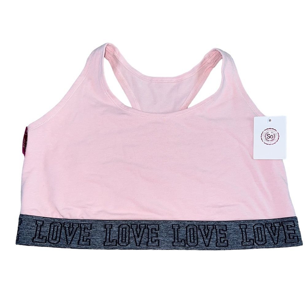 New Racerback Bralette Pink with Gray Love XXL Cotton